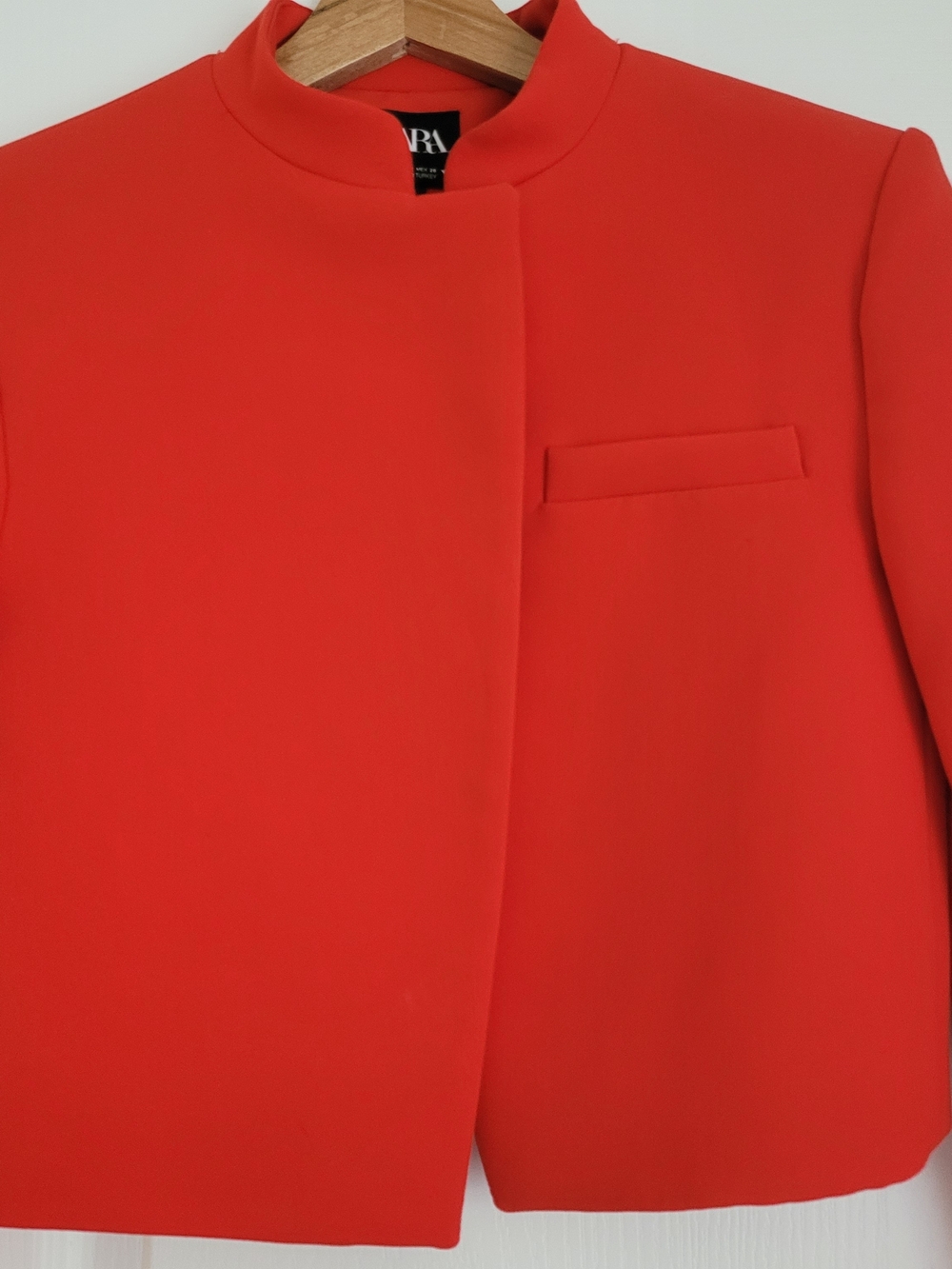 Zara Cropped Red Collarless Blazer Jacket - Picture 7 of 14